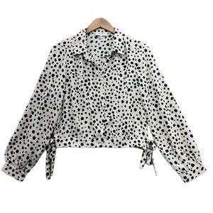 Gilli-  Blouse Top Off White Black Polka Dot Long Sleeve Button Up